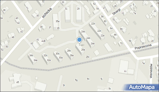 Koszalin, Poprzeczna, 26b, mapa Koszalina
