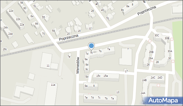 Koszalin, Poprzeczna, 7c, mapa Koszalina