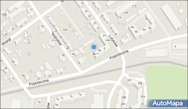 Koszalin, Poprzeczna, 8b, mapa Koszalina