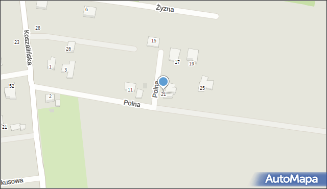 Koszalin, Polna, 21, mapa Koszalina