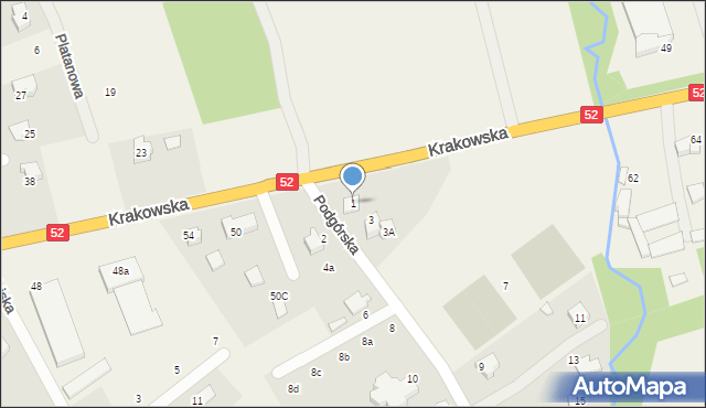 Kozy, Podgórska, 1, mapa Kozy