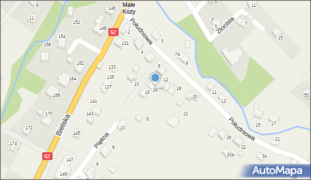 Kozy, Południowa, 14, mapa Kozy