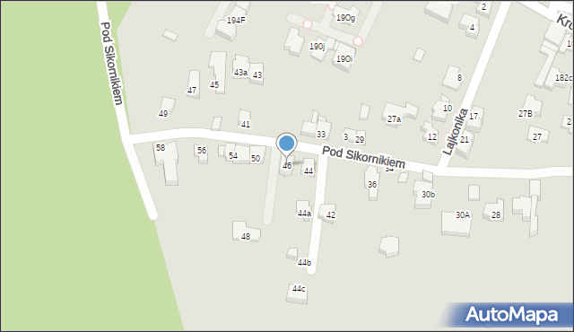 Kraków, Pod Sikornikiem, 46, mapa Krakowa