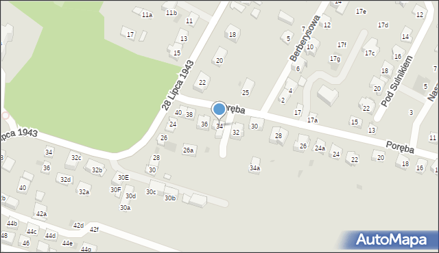 Kraków, Poręba, 34, mapa Krakowa