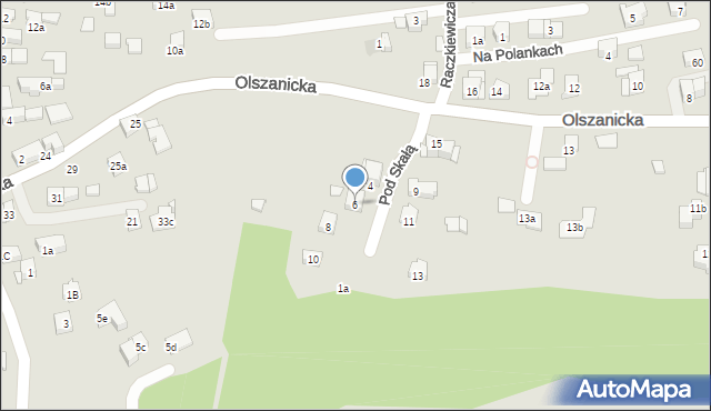 Kraków, Pod Skałą, 6, mapa Krakowa