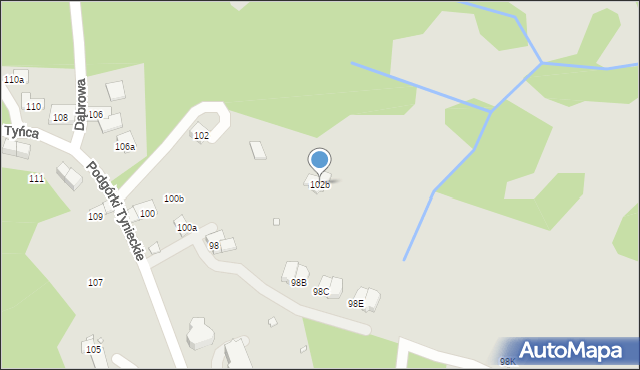 Kraków, Podgórki Tynieckie, 102b, mapa Krakowa