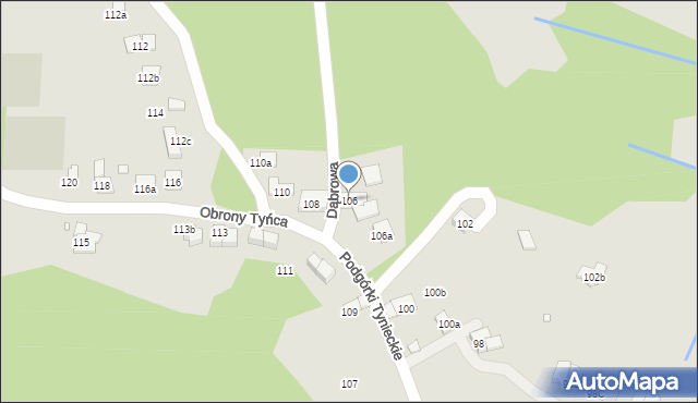 Kraków, Podgórki Tynieckie, 106, mapa Krakowa