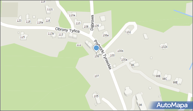 Kraków, Podgórki Tynieckie, 109, mapa Krakowa