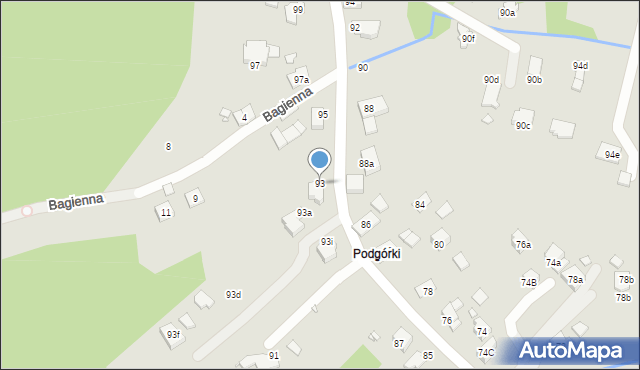 Kraków, Podgórki Tynieckie, 93, mapa Krakowa