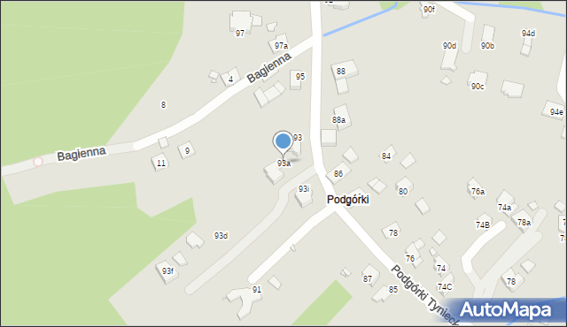 Kraków, Podgórki Tynieckie, 93a, mapa Krakowa