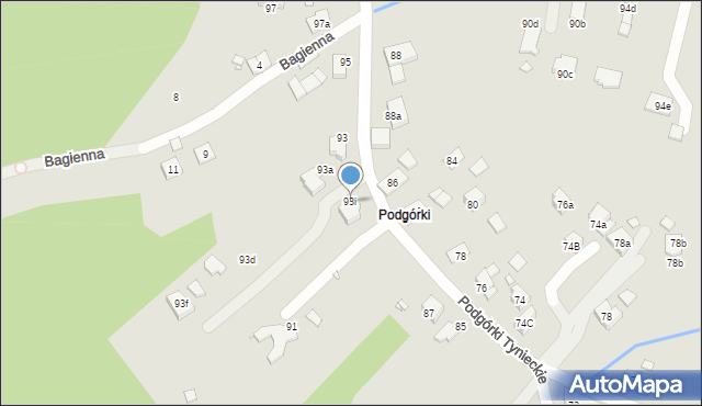 Kraków, Podgórki Tynieckie, 93i, mapa Krakowa