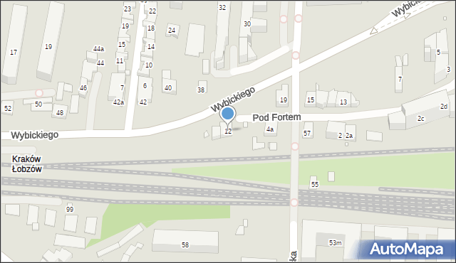 Kraków, Pod Fortem, 12, mapa Krakowa