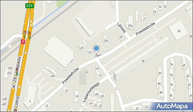 Kraków, Powstańców, 23a, mapa Krakowa