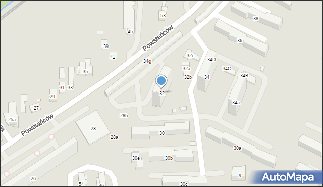 Kraków, Powstańców, 32, mapa Krakowa