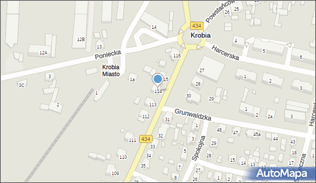 Krobia, Powstańców Wielkopolskich, 114, mapa Krobia