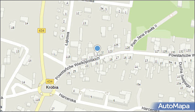 Krobia, Powstańców Wielkopolskich, 121, mapa Krobia