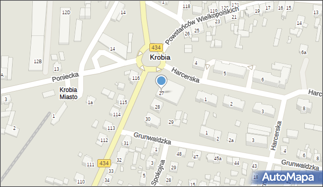 Krobia, Powstańców Wielkopolskich, 27, mapa Krobia