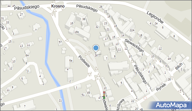 Krosno, Podwale, 14, mapa Krosna