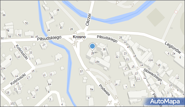 Krosno, Podwale, 16, mapa Krosna