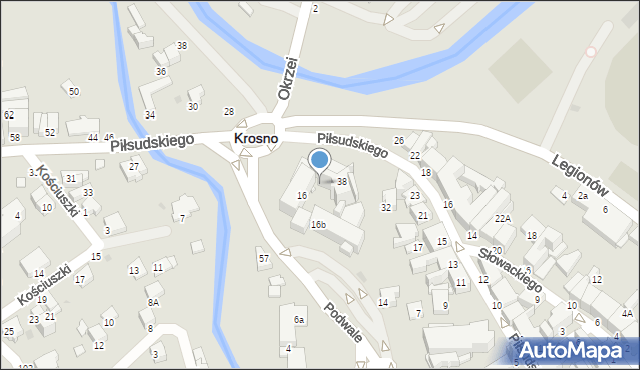 Krosno, Podwale, 16p, mapa Krosna