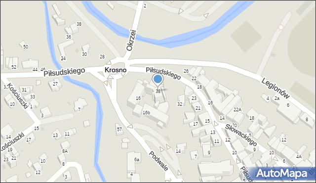 Krosno, Podwale, 38, mapa Krosna