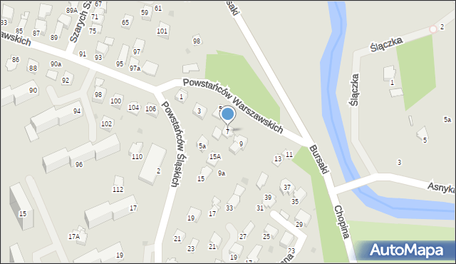 Krosno, Powstańców Śląskich, 7, mapa Krosna