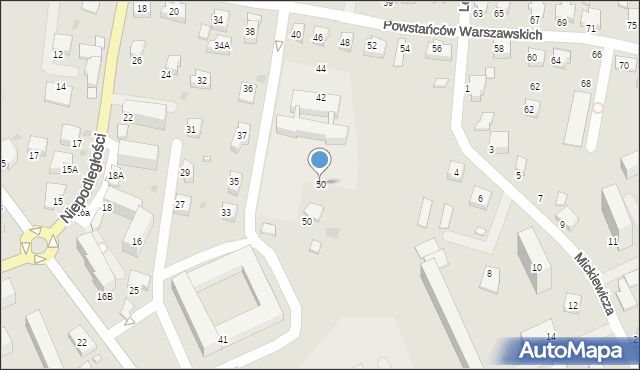 Krosno, Powstańców Warszawskich, 50, mapa Krosna