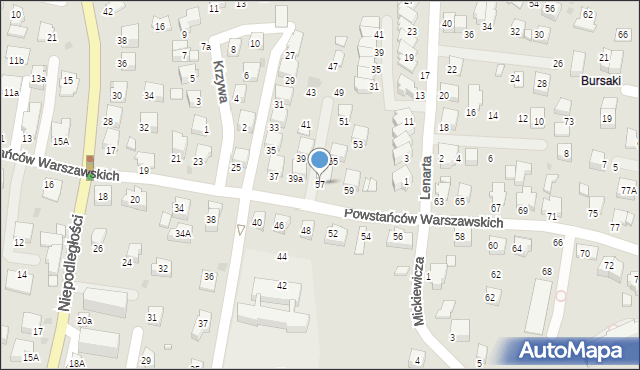 Krosno, Powstańców Warszawskich, 57, mapa Krosna