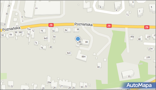 Krosno Odrzańskie, Poznańska, 86a, mapa Krosno Odrzańskie