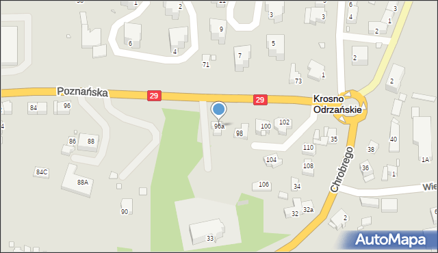 Krosno Odrzańskie, Poznańska, 96a, mapa Krosno Odrzańskie