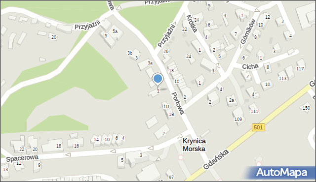 Krynica Morska, Portowa, 1, mapa Krynica Morska