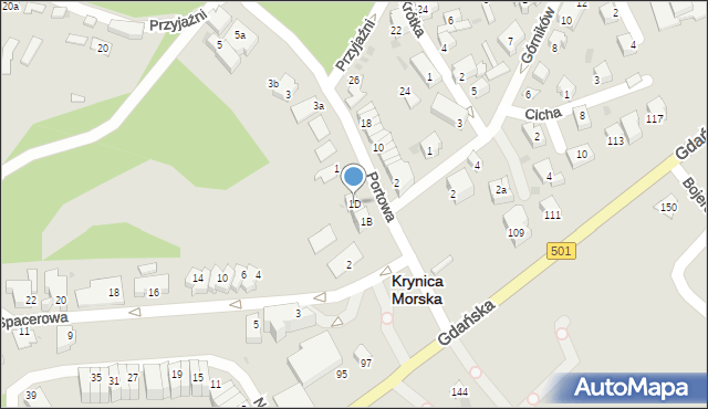 Krynica Morska, Portowa, 1D, mapa Krynica Morska