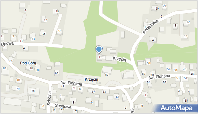 Krzęcin, Podgórska, 1, mapa Krzęcin