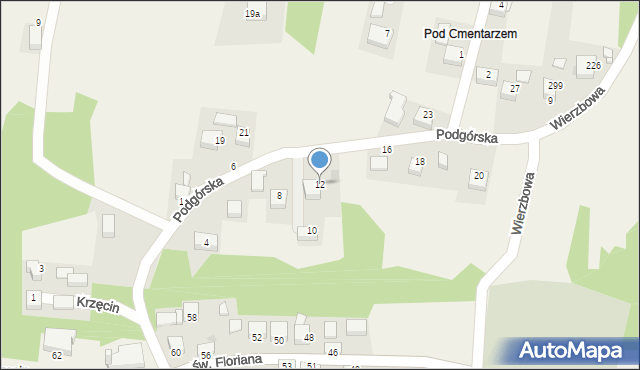 Krzęcin, Podgórska, 12, mapa Krzęcin