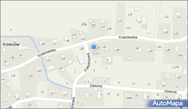 Krzeczów, Południowa, 1, mapa Krzeczów