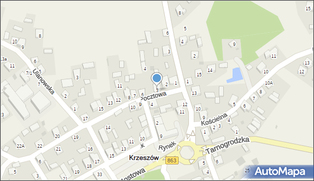 Krzeszów, Pocztowa, 3, mapa Krzeszów