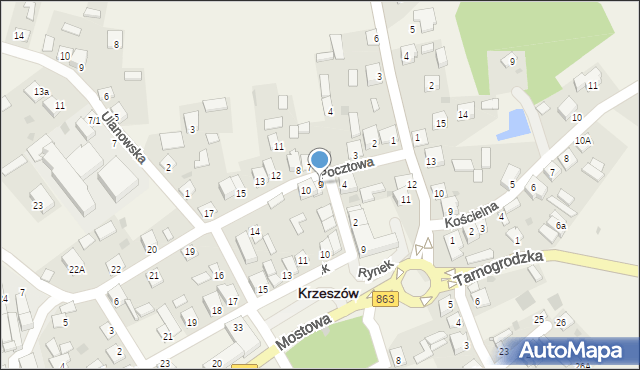 Krzeszów, Pocztowa, 9, mapa Krzeszów