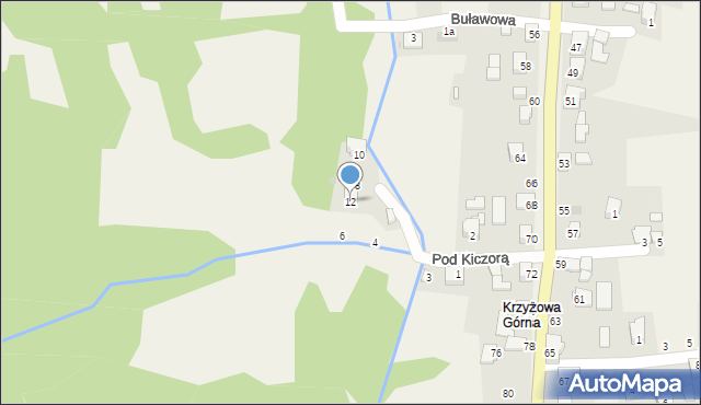 Krzyżowa, Pod Kiczorą, 12, mapa Krzyżowa