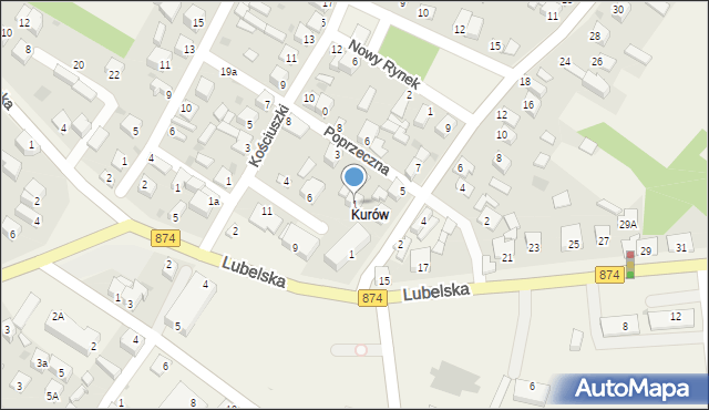 Kurów, Poprzeczna, 1, mapa Kurów