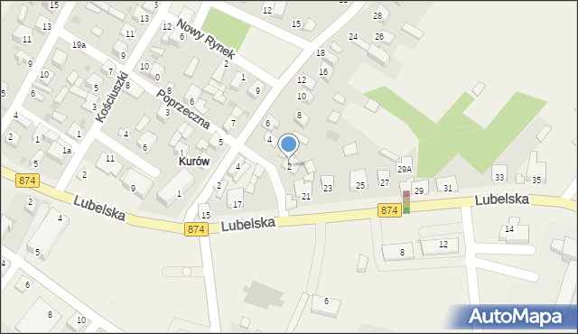 Kurów, Poprzeczna, 2, mapa Kurów