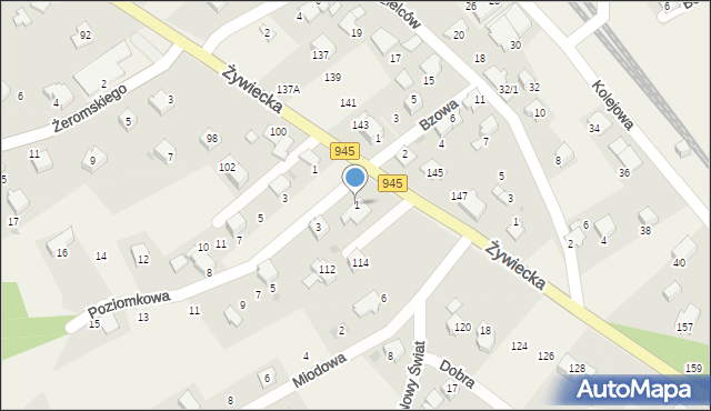 Łodygowice, Poziomkowa, 1, mapa Łodygowice