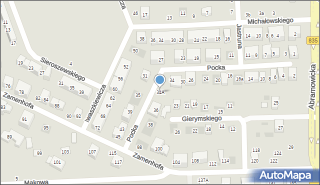 Lublin, Pocka Jana, 34A, mapa Lublina