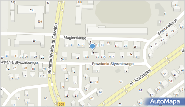 Lublin, Powstania Styczniowego, 13, mapa Lublina