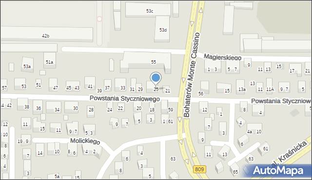 Lublin, Powstania Styczniowego, 25, mapa Lublina