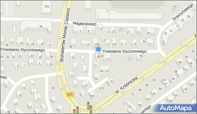 Lublin, Powstania Styczniowego, 8, mapa Lublina