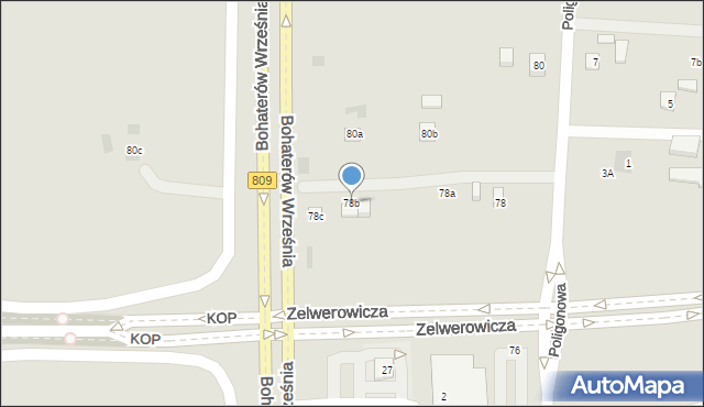 Lublin, Poligonowa, 78b, mapa Lublina