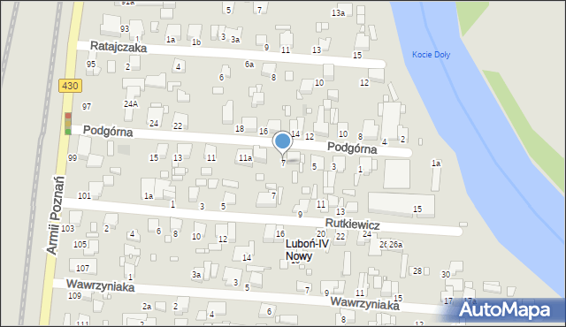 Luboń, Podgórna, 7, mapa Luboń