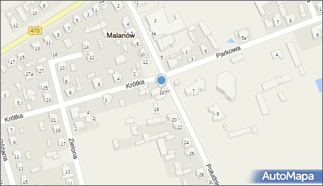 Malanów, Południowa, 14, mapa Malanów