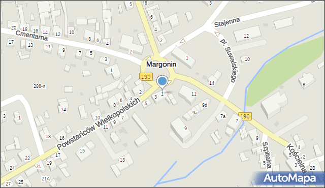 Margonin, Powstańców Wielkopolskich, 1, mapa Margonin