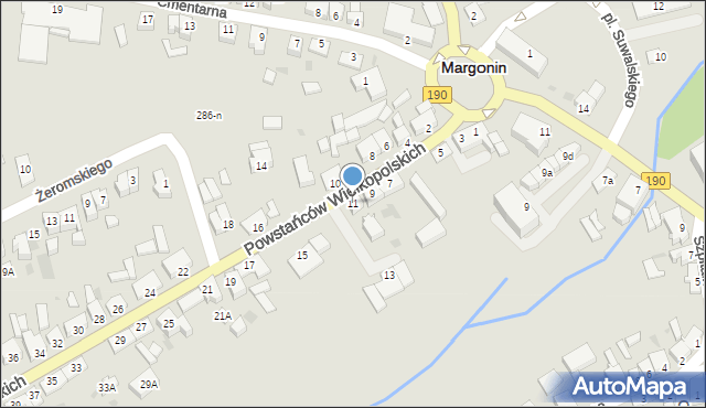 Margonin, Powstańców Wielkopolskich, 11, mapa Margonin